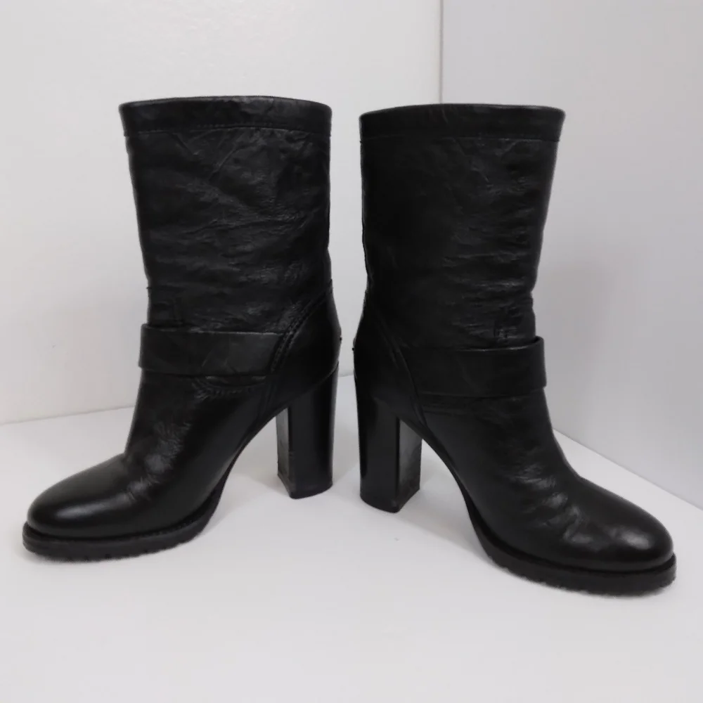 EU Size 34 1/2 Jimmy Choo Dart Black Biker Moto Heeled Leather Boots